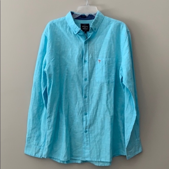 Artistry in Motion slim fit linen‎ buttons down shirt size L teal blue - Picture 1 of 12